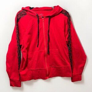 Soho Street New York Company Hoodie Womens Medium Red Full Zip Lace Accent